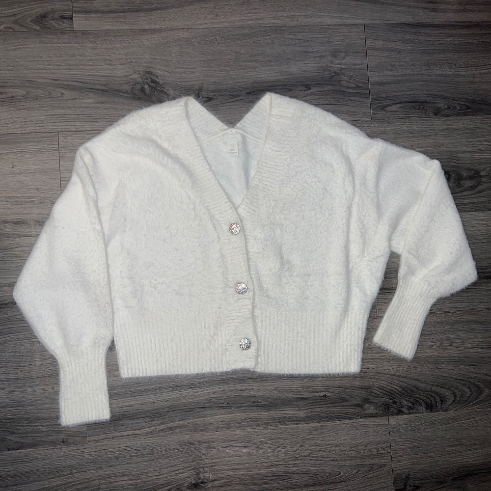 H&M fuzzy cardigan with embellished buttons size medium